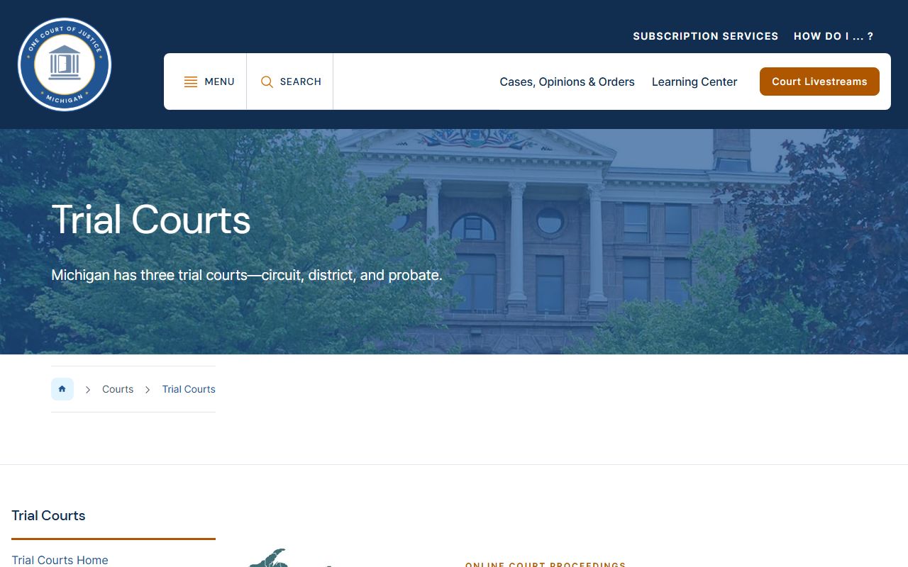 Michigan trial court structure that governs Genesee County court records
