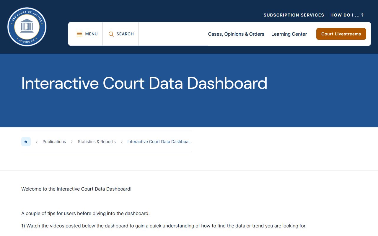 SCAO Court Data Dashboard for Genesee County court records statistics