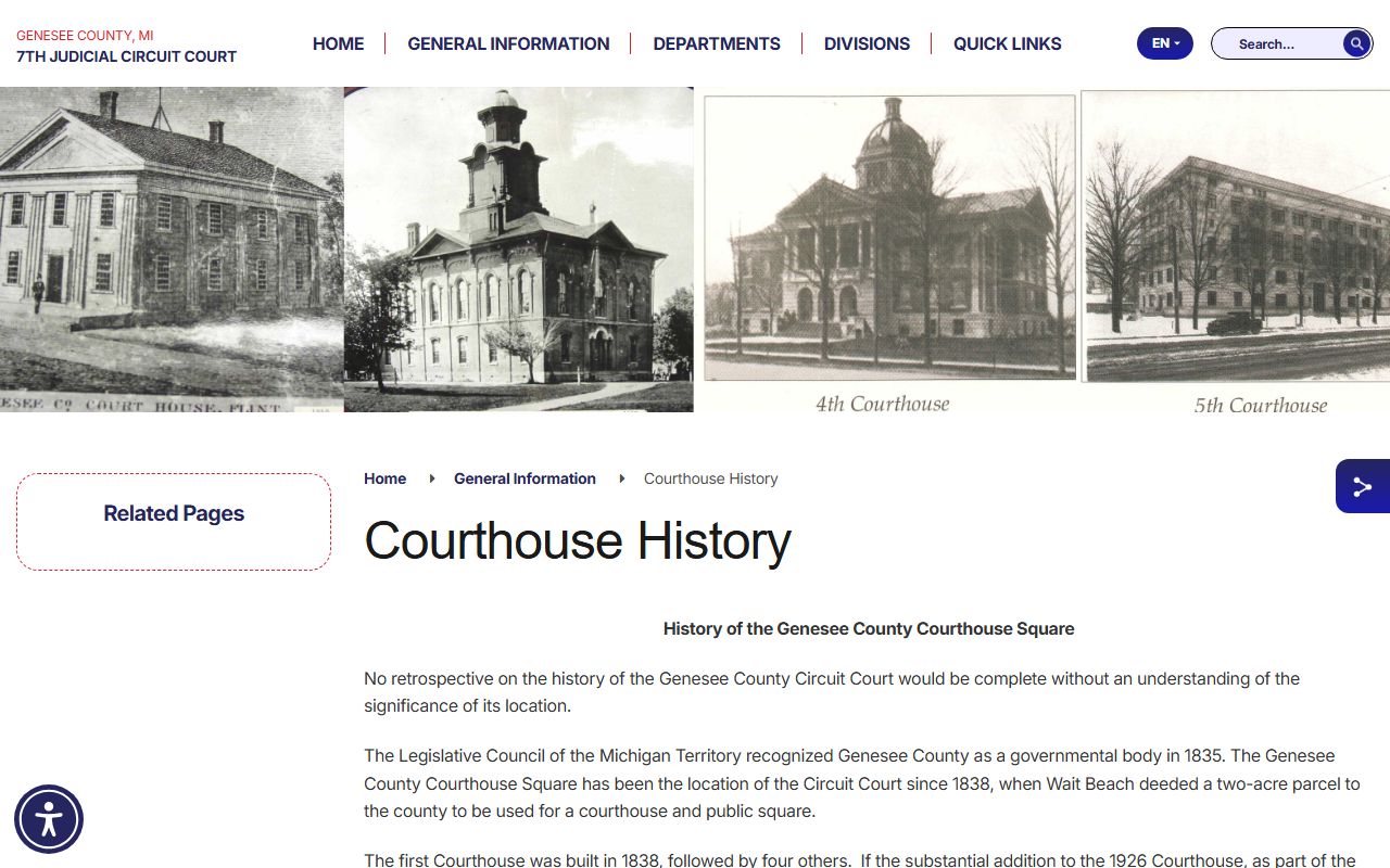 Historic Genesee County Courthouse history page from the 7th Circuit Court