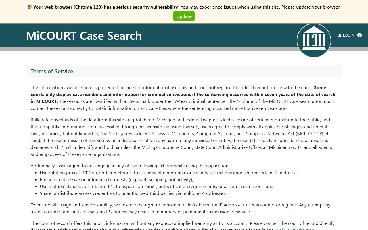 MiCOURT case search for Genesee County 7th Circuit Court records