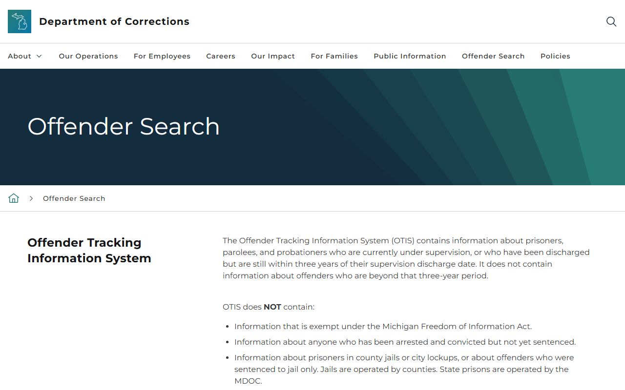 Michigan DOC OTIS database for Genesee County arrest and prison records