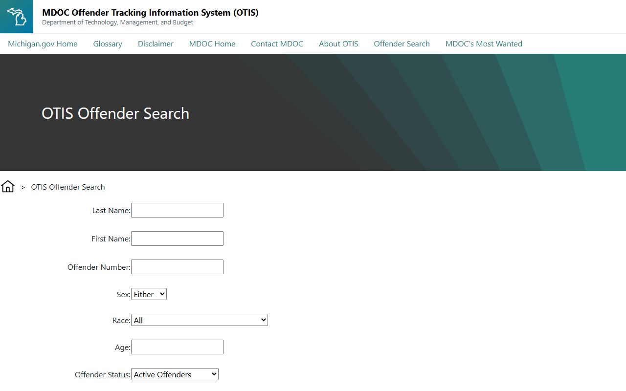 MDOC OTIS search interface for Genesee County released inmate verification
