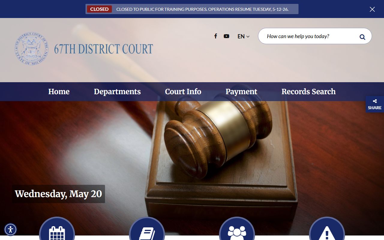 67th District Court home page for Genesee County district court records