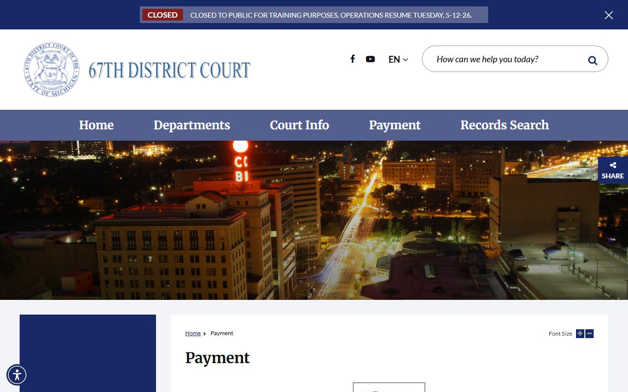 67th District Court online payment page for Genesee County tickets