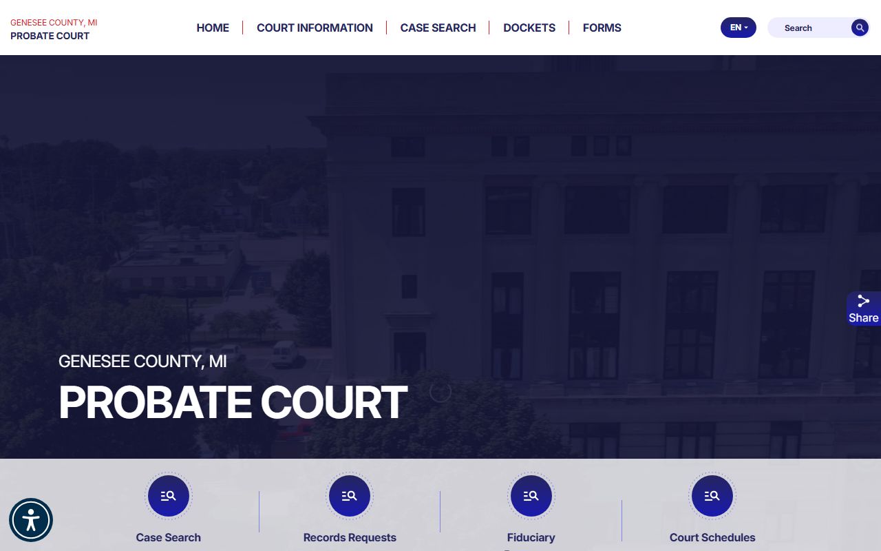 Genesee County Probate Court home page for probate records search