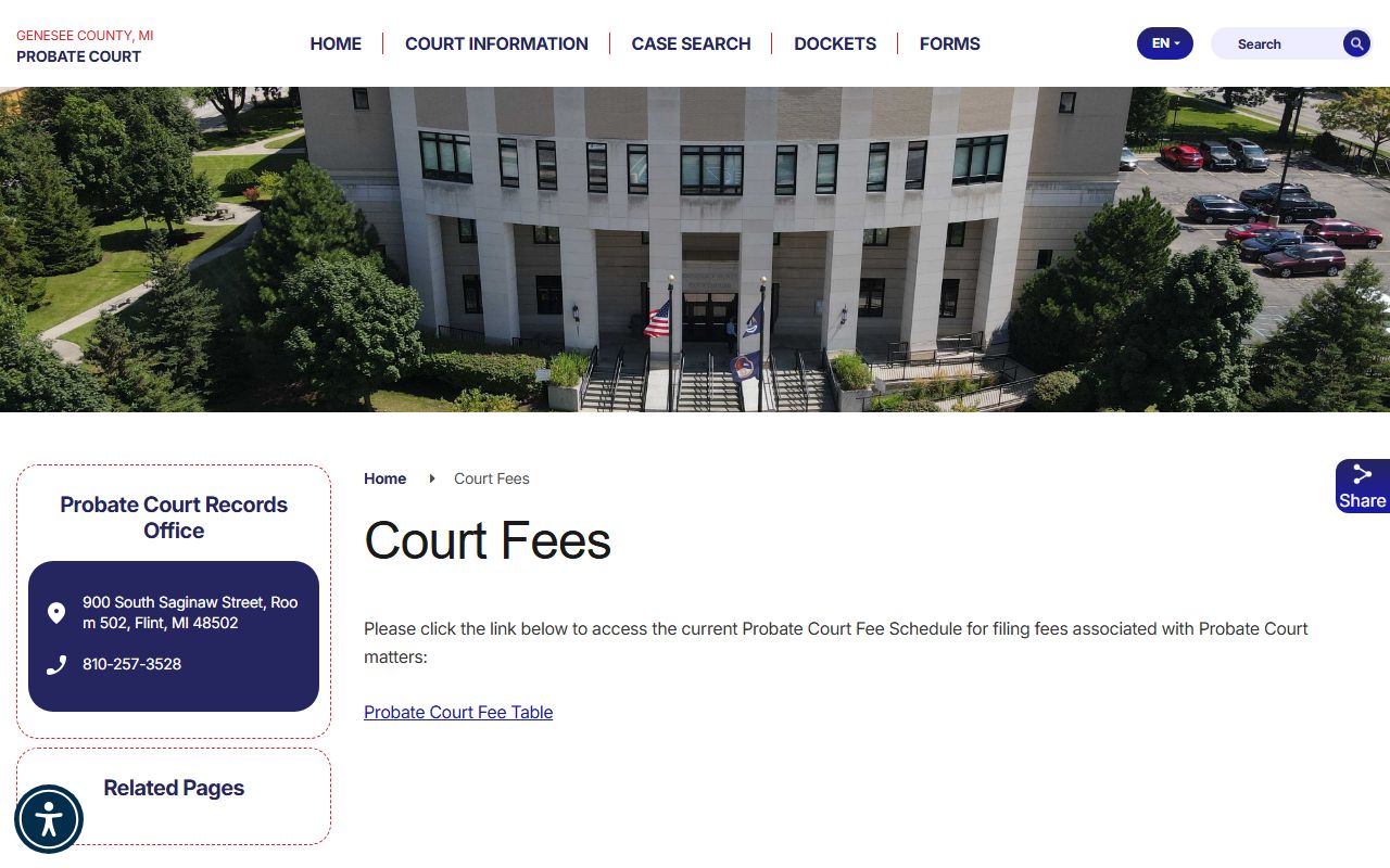 Genesee County Probate Court fee page
